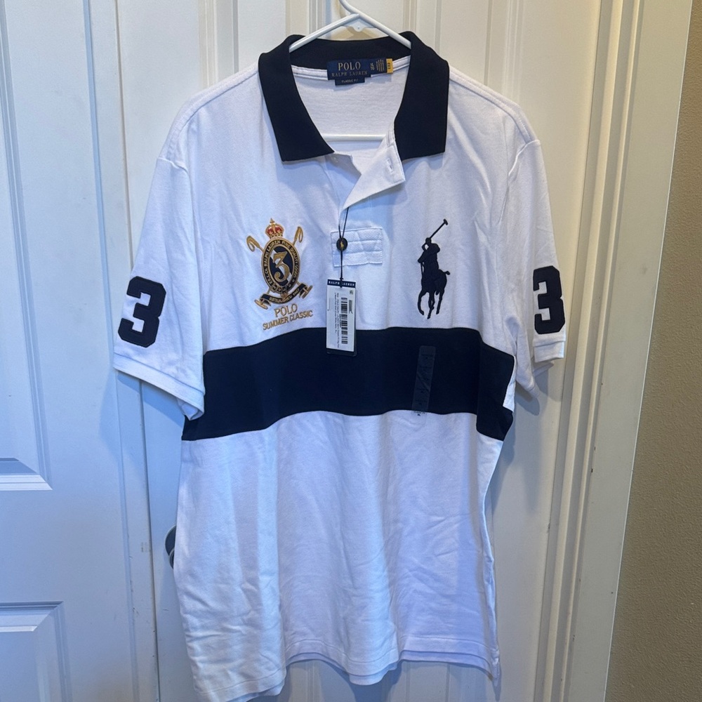 Ralph Lauren White and Navy Polo Shirt